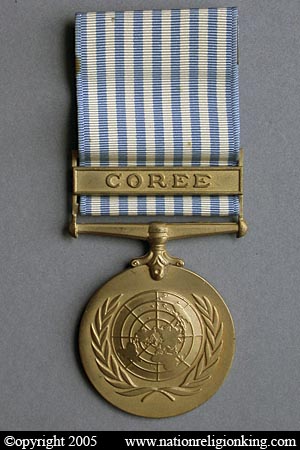 International Missions: UN Korean War Service Medal issued to Thai forces who participated (front).