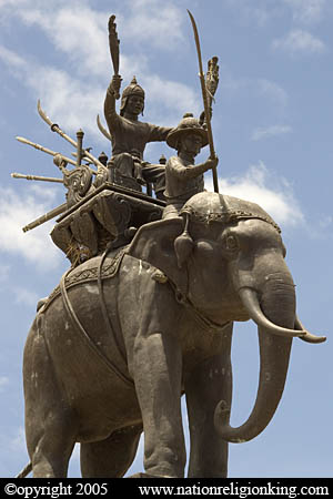 Border Patrol Police: Statue of King Naresuan on the back of an Elephant, Cha-Am, Thailand.
